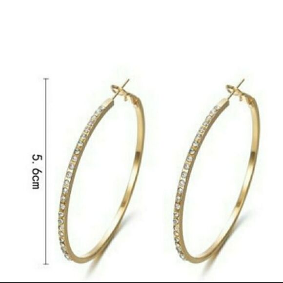 Rhinestone-encrusted Gold Tone Hoop Earrings - Picture 1 of 8